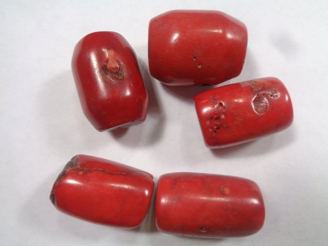 Lot of 5 Red Sea Coral Beads Dyed. (1 of 1)