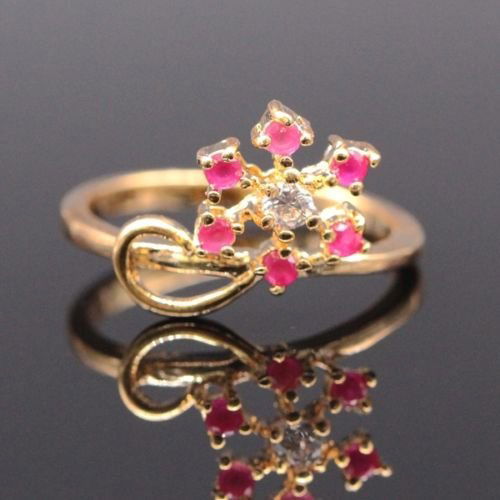 Natural Ruby Crystal Women Ring 18k Gold Plated Zircon (1 of 1)