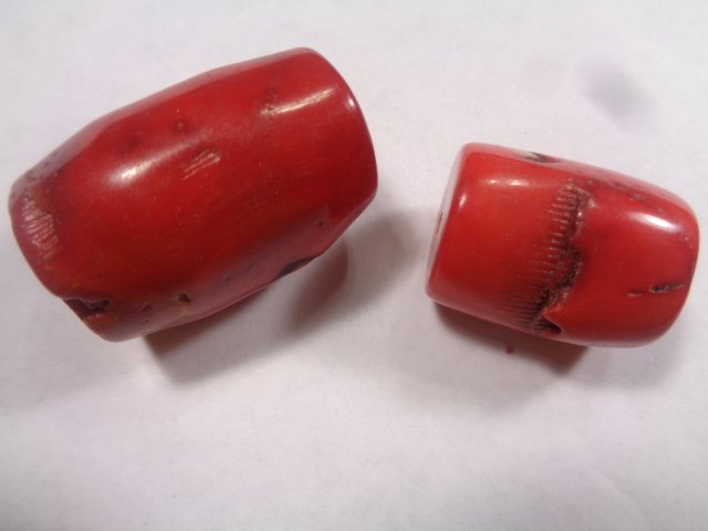 Lot of 2 Red Sea Coral Beads Dyed (1 of 2)