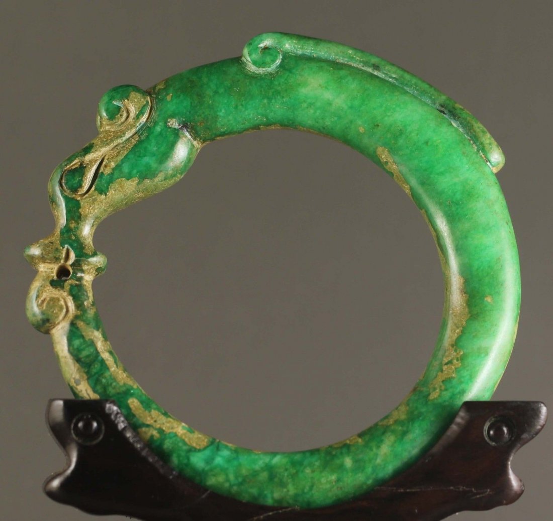 Old Chinese natural jade bangle carved (1 of 3)