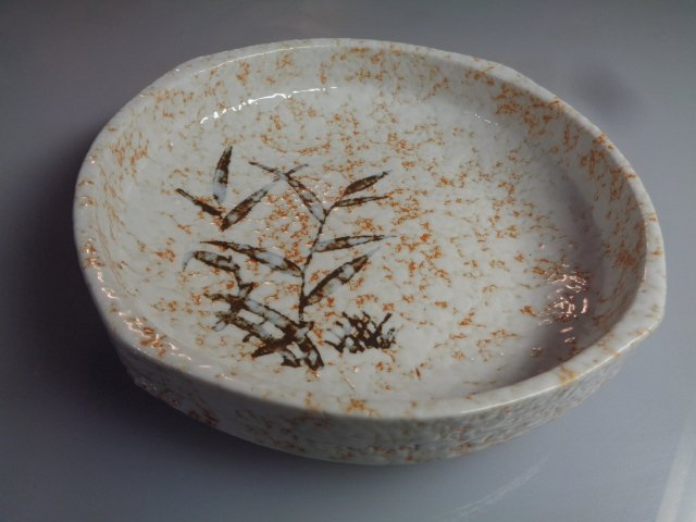Vintage Chinese Bamboo Painted Ceramic Plate (1 of 2)