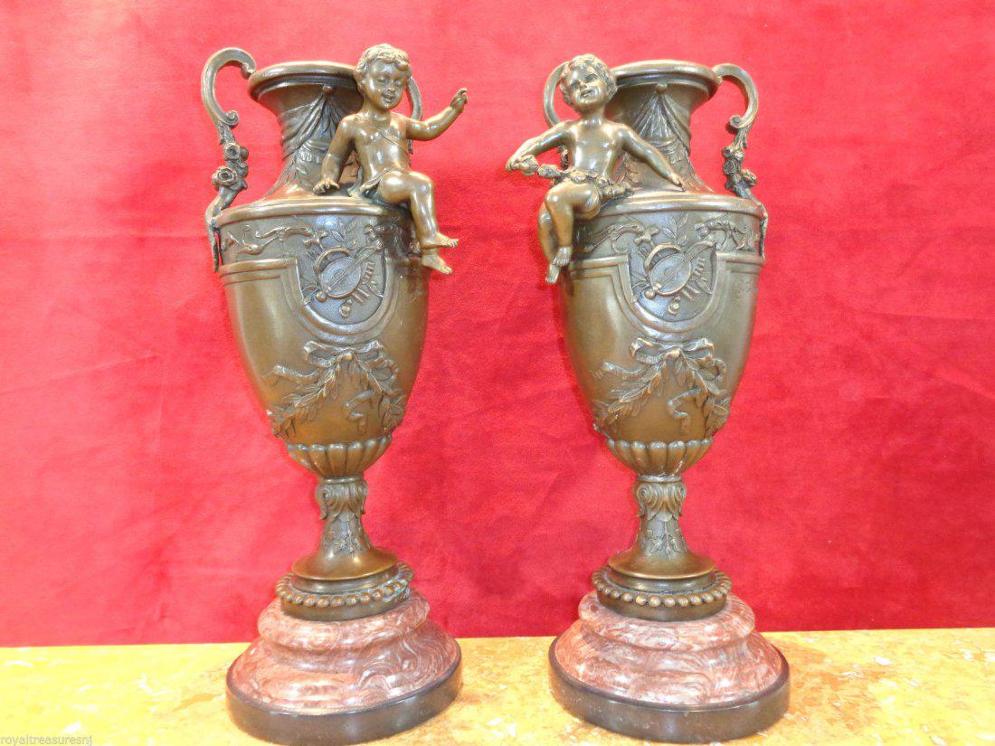 Pair of Large Bronze Cherub Vases (1 of 2)