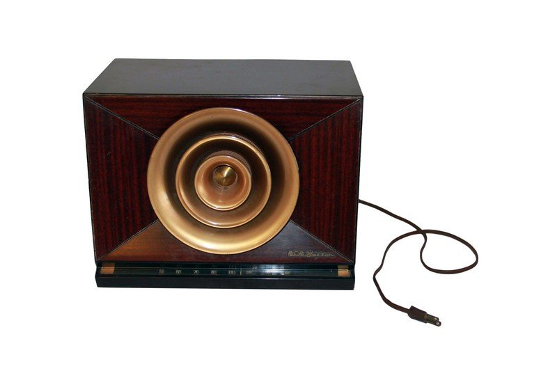 Art Deco Radio With Gold Speaker: 10 H by 12.5 by W 7 Depth (check dimensions)