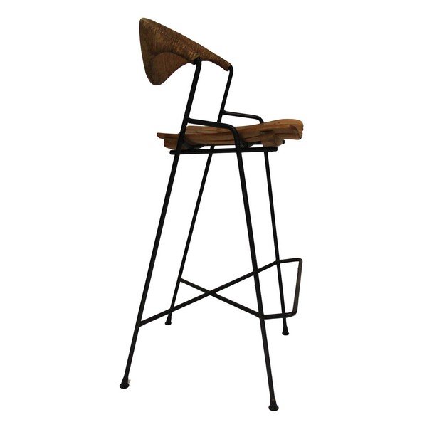 Umanoff Bar Stool: Back and seat are made of slatted wood. Metal frame. Dimensions H: 40 3/4" W: 17 1/2" D: 17 1/4"