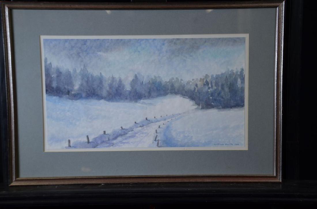 Watercolor Winter Landscape, signed William Vuille, (1 of 2)