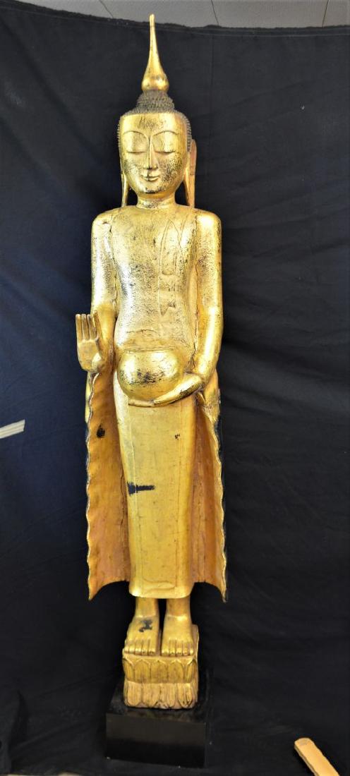 Teakwood Buddha Shan, hand carved, gilded. 190cm high. (1 of 3)