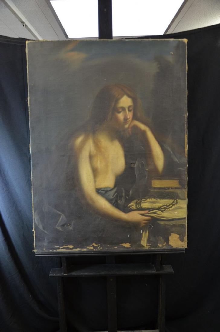 Oil on canvas Girl with crown of thorns, unsigned.: Oil on canvas Girl with crown of thorns, unsigned. Bottom edge badly damaged. Cracks in canvas. 103 x 77cm. Deutsch: Öl auf Leinwand Mädchen mit Dornenkrone, unsigniert. Unterer Bildrand stark besch