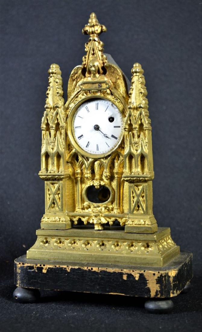 Pendulette miniature en bronze doré. Cadran émail, (1 of 1)