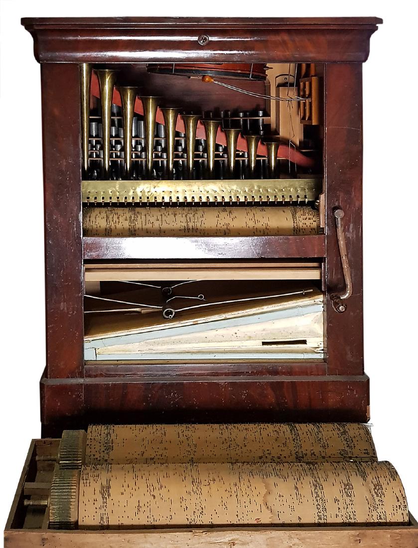 32er Souchette Frères cabinet organ: 32er Souchette Frères Kabinett Orgel. Mit 3 Musikwalzen. Mit Tambourin und 2 Glocken.Erbaut um ca. 1880 und in gutem Zustand. Die Orgel wurde in der Vergangenheit restauriert. Die Bälge prod