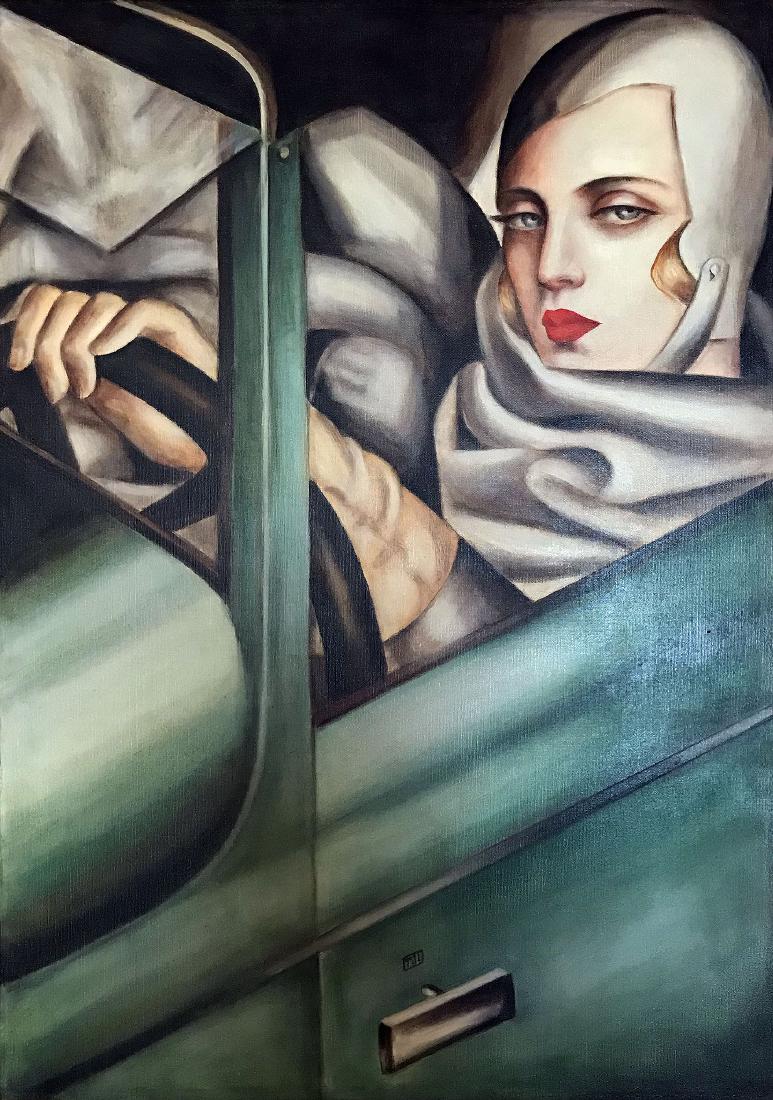 Autoportrait, after Tamara de Lempicka, ˝In the: Autoportrait, after Tamara de Lempicka, ˝In the green Bugatti˝ Size: 42cm x 76cm.Ohne Limit/ No Reserve