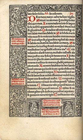 Horae B. M. V. : Hore dive Virginis Marie: Horae B. M. V. Hore dive Virginis Marie s(e)c(un)d(u)m verum usum Romanum. 102 (von 104) nnum. Bl. Druck in Rot und Schwarz mit der Druckermarke auf dem Titelblatt, Bildbordüren um den Text und 18 (s