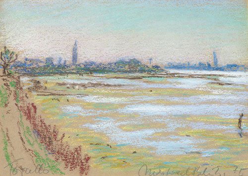 Bluth, Manfred: Torcello: "Torcello". Pastellkreide auf grauem Velin. 14,9 x 20,9 cm. Unten rechts mit Bleistift signiert und datiert, sowie unten links mit Bleistift betitelt. (19)75. Manfred Bluth gründete mit Joh