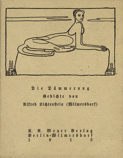 Lichtenstein, Alfred: Die Dämmerung: Lichtenstein, Alfred. Die Dämmerung. Gedichte. 8 Bl. Mit einer Umschlagzeichnung von Richard Scheibe. OBroschur mit Kordelheftung. 1913. (Lyrische Flugblätter, 27). Wilpert-G.2 1. Josch D 47. Raabe,