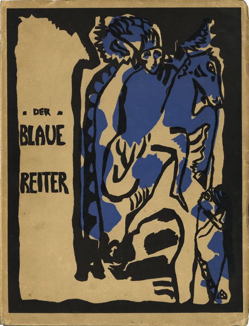 Kandinsky, Wassily: Der blaue Reiter: Kandinsky, W. und Franz Marc. Der Blaue Reiter. 2 Bl., 140 S., 2 Bl. Mit 106 Abb. und 35 Tafeln (davon 4 farbig), 8 Vignetten und 3 Musikbeilagen. 30 x 22,5 cm. Farbig illustr. Orig.-Pappband (Einband