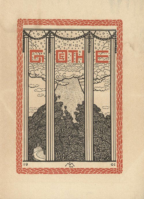 George, Stefan: Deutsche Dichtung II: Lechter, M. - George, St. und K. Wolfskehl (Hrsg.). Deutsche Dichtung (Bd II). Goethe. 97 S., 2 Bl. Mit Doppeltitel und reichem Buchschmuck von Melchior Lechter. Jede Seite mit einer Bordüre. Druck i