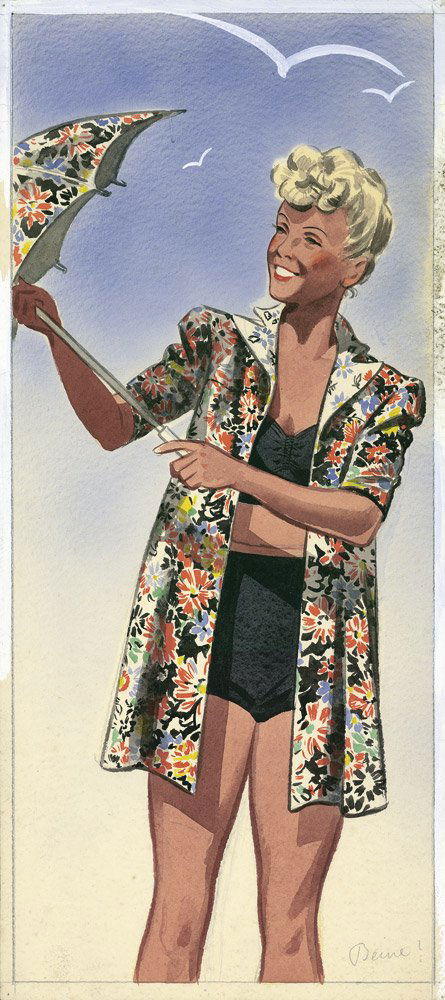 Becker, Hans: 15 originale Modevorlagen. 19: Becker, Hans. 15 originale Mode-, Plakat- und Werbevorlagen für die Textilindustrie etc. Verschiedene Techniken auf Karton. Zwischen 50 x 22 und 65 x 40 cm. Berlin ca. 1922-42. Der Werbe- und Gebrauc