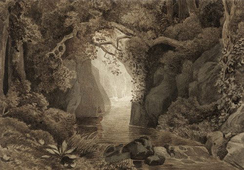 Nathe, Christoph: Waldpartie mit einem Bachlauf: Bewaldete Schlucht mit schmalem Bachlauf. Feder und Pinsel in Grau und Braun. 18,4 x 26,4 cm. Die Zuschreibung an Christoph Nathe wird von Dr. Anke Fröhlich (email vom 8. Juli 2008) bestätigt. Zum K