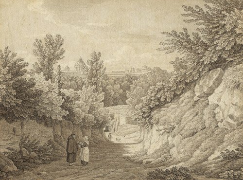 Deutsch, um 1830: Landschaft mit Blick auf St. Pe