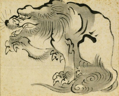 Japanisch, 19. Jh.: Löwe: 19. Jh. Löwe. Tuschpinselzeichnung auf Japan. 23 x 27,5 cm. Es handelt sich um die ehemals im Besitz von Franz Marc (Sammlerstempel) befindliche, bislang als verschollen geltende Vorlage, zu der im A