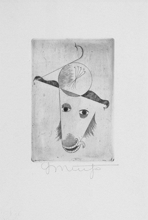 Muche, Georg: Tierkopf (auch: Widder): Tierkopf (auch: Widder). Radierung auf weißem Kupferdruckkarton. 15 x 10,2 cm (Plattenrand); 30,2 x 20 cm (Blattgröße). Signiert. Auflage 100 Ex. (1921). Schiller 12, Söhn HdO 101-9. Blatt 9 der E