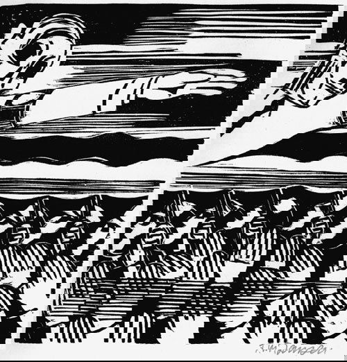 Plivier, Theodor: Eine deutsche Novelle: Jansen, F. M. - Plivier, Theodor. Eine deutsche Novelle. 101 S., 1 Bl. Mit 10 ganzs. Original-Holzschnitten von Franz Maria Jansen. 27 x 25 cm. Illustr. OPpbd (minimal bestoßen). Bremen, M. Hertz, 19