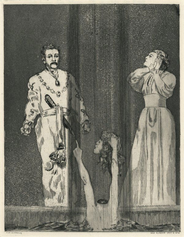 Eulenberg, Herbert: Zelt - (mit 46 Radierungen vo: Klinger, Max. - Eulenberg, Herbert. Zelt. Eine Folge von 46 Radierungen mit Versen. Titel, 76 S. Mit 46 Orig.-Radierungen von Max Klinger. 36 x 26 cm. Dunkelblauer OSaffianband auf 5 unechten Bünden