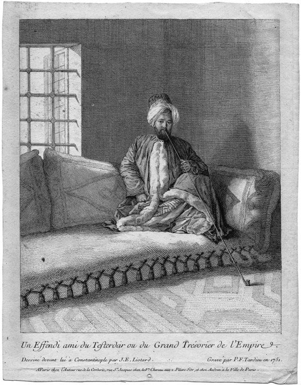 Liotard, Jean Étienne - nach: Un effendi ami du T: nach. Un effendi ami du Tefterdar ou du Grand trésorier de l´empire. Radierung, von Pierre François Tardieu. 26,4 x 20,5 cm. 1751. Nicht bei Heller-Andresen, Tilanus 92, Roethlisberger/Loche