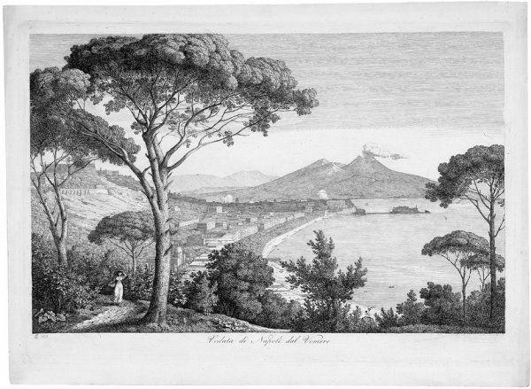 Grospietsch, Florian: Veduta di Napoli dal Vomero: Veduta di Napoli dal Vomero. Radierung aus den "Italienischen Ansichten". 30,8 x 44,5 cm. 1827. Heller-Andresen, aus 3. Der Landschaftsmaler und Graphiker Florian Grospietsch hielt sich in d