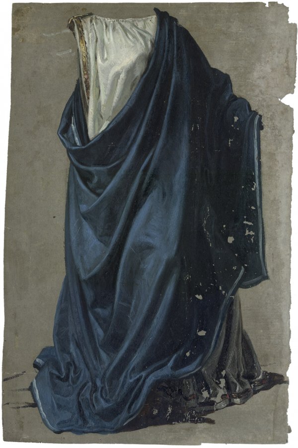 Tunica, Hermann: Studie zu einer Gewandfigur: Studie zu einer Gewandfigur mit weißem Peplos und blauem Mantel. öl auf Papier. 60,5 x 40 cm. Aus dem Nachlass des Künstlers, dann aus der Sammlung Klaus-Ulrich GÄhlert, Helmstedt
