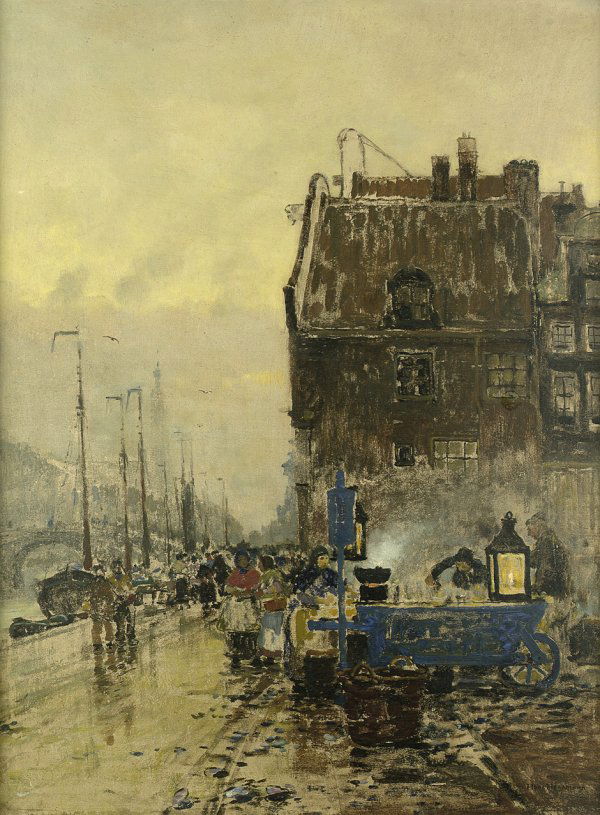 Herrmann, Hans: Holländische Stadt am Kanal: HollÄndische Stadt am Kanal. öl auf Hartfaserplatte. 80 x 60 cm. Unten rechts mit Pinsel in Braun signiert. Der Künstler Hans Herrmann war, zusammen mit Max Liebermann und Walter Leisti