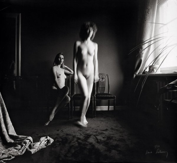 Székessy, Karin: Two female nudes near window: Two female nudes near window. 1970s. Vintage matte gelatin silver print on Agfa paper. 51 x 55 cm. Signed and editioned 2/20 by the photographer in pencil in lower right corner. Minimal edge wear in a