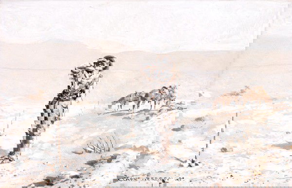 Bergen, Claus: Winnetou III. Ich warf den Blick.: Karl May. - Claus Bergen. Illustration zu "Winnetou Band III" (Karl Mays Gesammelte Werke Band IX, Seite 74) Da erscholl hoch über mir ein schriller, heiserer Schrei. Ich blickte empor