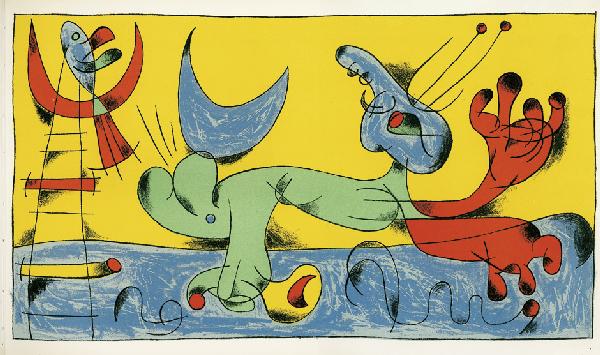 Prévert, J.: Joan Miró: Miró, Joan. - Prévert, J. und G. Ribemont-Dessaignes. Joan Miró. 219 S. Mit 9 Orig.-Farblithographien (auf den Umschlägen und auf teils gefalt. Tafeln) von Joan Miró sowie zahlr. teils farbig