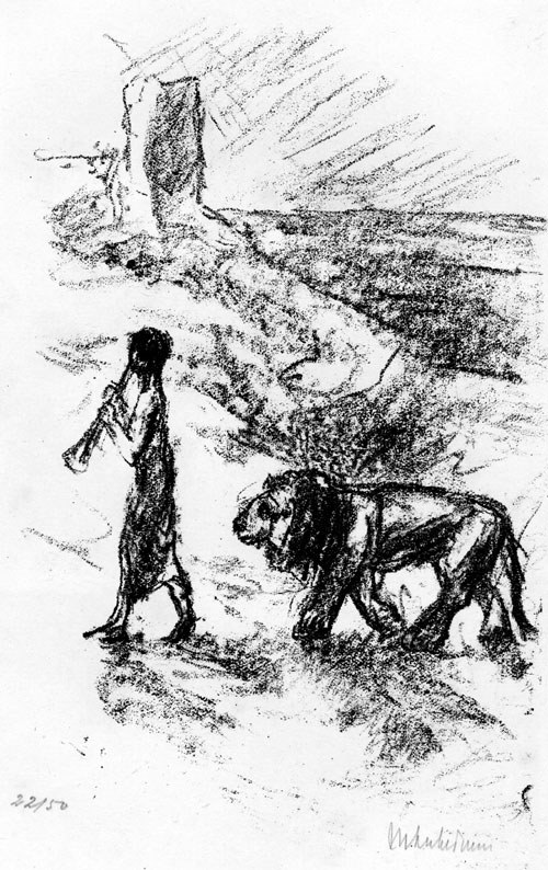 Liebermann, Max: Flöte blasendes Kind, gefolgt vo