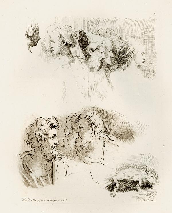 Bossi, Benigno: Raccolta di Disegni di Parmigiani: Raccolta di Disegni Originali Di Fra.co Mazzola detto il Parmigianino. 28 Radierungen bzw. Radierungen mit Aquatinta inkl. Titel und Frontispiz. 44 x 31 cm (Blattgr.). 1772. Le Blanc 4 - 37. Die volls