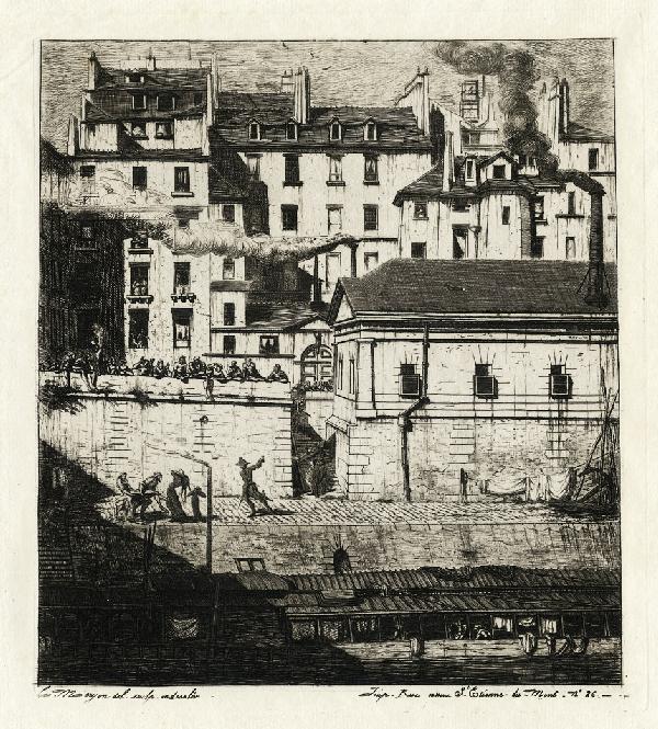 Meryon, Charles: La Morgue: La Morgue. Radierung mit Kaltnadel in Schwarzbraun auf chamoisfarbenem Hallines-Bütten. 23,1 x 20,9 cm. (1854). Delteil 36 IV (von VII), Schneiderman 42 IV (von VII). Mit der kursiven Adresse Mer