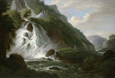 Mechau, Jacob Wilhelm: Der unterste Reichenbachfa: Der unterste Reichenbachfall bei Rosenlaui-Meiringen im Kanton Bern. Öl auf Leinwand. 67 x 99 cm. Um 1798/1800. In einigen Arbeiten um 1800 zeigen sich die Künstler Jacob Wilhelm Mechau,