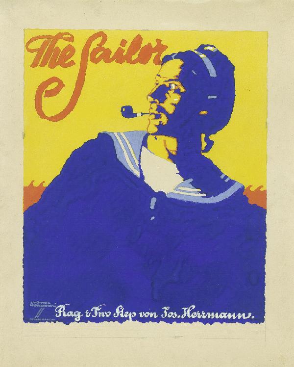 Hohlwein, Ludwig: The Sailor, Rag & Two Step von : "The Sailor, Rag & Two Step von Jos. Herrmann". Gouache über Bleistiftvorzeichnung auf festem, chamoisfarbenem Velin. 39,7 x 31,9 cm. Unten links mit Pinsel in Weiß signiert, mit 