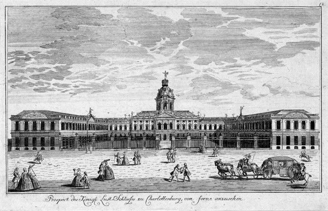 Berlin (Schleuen): Charlottenburg: Berlin (Schleuen) - Prospect des Königl. Lust-Schlosses zu Charlottenburg, von forne anzusehen. Kupferstich. 21 x 32,5 cm. (Johann David Schleuen). Um 1750. Kiewitz 1152. Herrlicher Druck mit dem