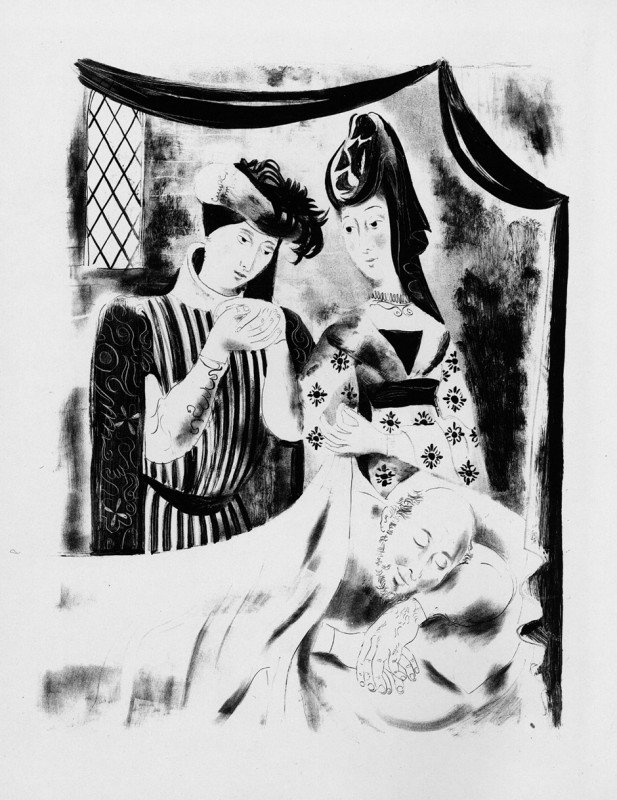Clavé, Antoni.: Chansons du passé du XVe au XVIII: Clavé, Antoni. Chansons du passé du XVe au XVIIIe siècle. Mit 20 Orig.-Lithographien von A. Clavé. 33,5 x 26 cm. Lose Bogen in Orig.-Umschlag und Original-Halbleinwand-Decke. Paris