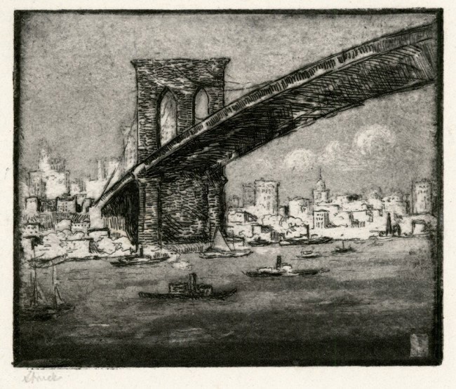 Struck, Hermann: Amerika: Struck, H. - Holitscher, Arthur. Amerika. Zwanzig Radierungen von Hermann Struck. Mit Worten von Arthur Holitscher. 16 Doppelblatt mit 20 signierten Orig.-Radierungen. 34 x 28 cm. Schwarzer Orig.-Maro