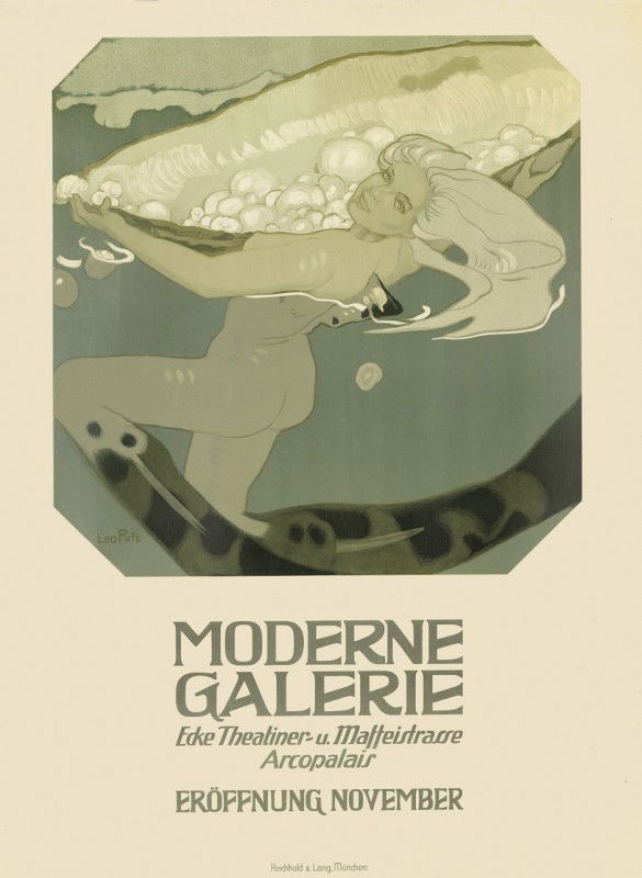 Putz, Leo: Moderne Galerie: Putz, Leo (1867-1940) Moderne Galerie. Farblithographie. 107,5 x 79 cm. München, Reichhold & Lang, (1909). Das berühmte Plakat des Münchner Künstlers zur Eröffnung der wegweis