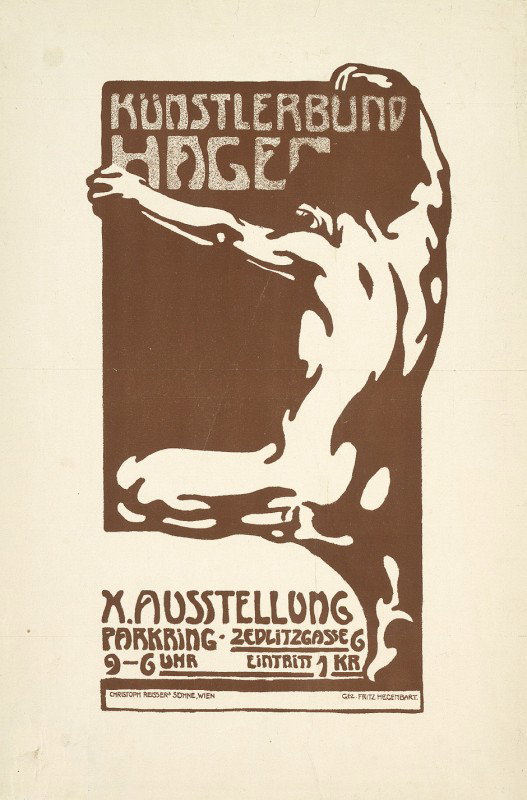 Hegenbart, Fritz: Künstlerbund Hagen. X. Ausstell: Hegenbart, Fritz (1864- 1943) Künstlerbund Hagen. X. Ausstellung Parkring. Zedlitzgasse 6. 9-6 Uhr Eintritt 1 Kl. Lithographie. 52,5 x 35 cm. Wien, Söhne Christoph Reisser, o. J. (um 1909). 