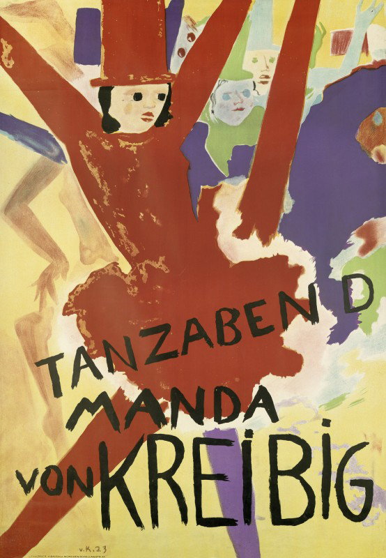 Kreibig, Erwin von: Tanzabend Manda von Kreibig.: Kreibig, Erwin von (1904-1988) Tanzabend Manda von Kreibig. Farblithographie. 119,5 x 83 cm. München, Gaus & Co., 1923. Außergewöhnlich seltenes, berühmtes Plakat zur Anzeige eine