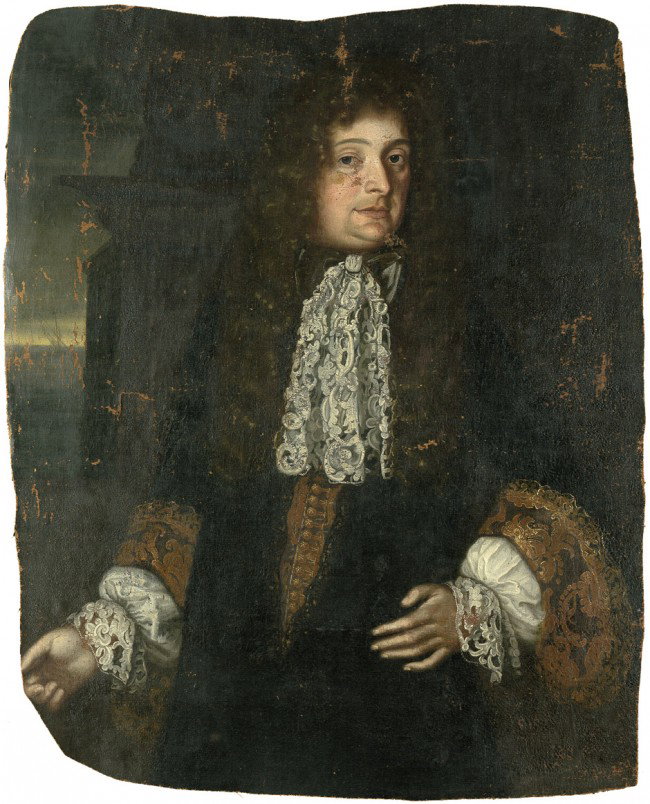 Deutsch um 1680: Bildnis Friedrich I. von Steinbe: um 1680. Bildnis Friedrich I. von Steinberg (1619 - 1679), Erbherr auf Brüggen. Öl auf Leinwand (ohne Keilrahmen). 101 x 79 cm. Verso auf der Leinwand in Schwarz bez. "Friderich von Ste