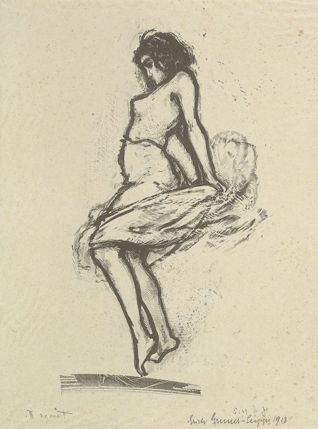 Graphik und Handzeichnungen: Graphik: Ca. 24 Blatt Graphik des 19. und 20. Jh., teils signiert. Dabei Arbeiten von Wilhelm Laage, Bernhard Pankok, Erich Gruner, Felix Hollenberg, Faure, Leopold Graf von Kalckreuth (2 Bl.), Gustav Kampmann