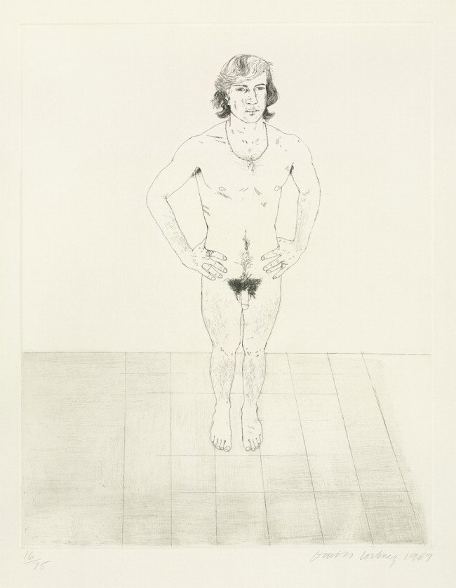 Hockney, David: Peter: Peter. Radierung auf kräftigem Velin. 68,7 x 54,2 cm (Plattenrand); 91,4 x 70,3 cm (Blattgröße). Signiert und datiert. Auflage 75 num. Ex. 1969. Vgl. Katalog der Whitechapel Art Gallery