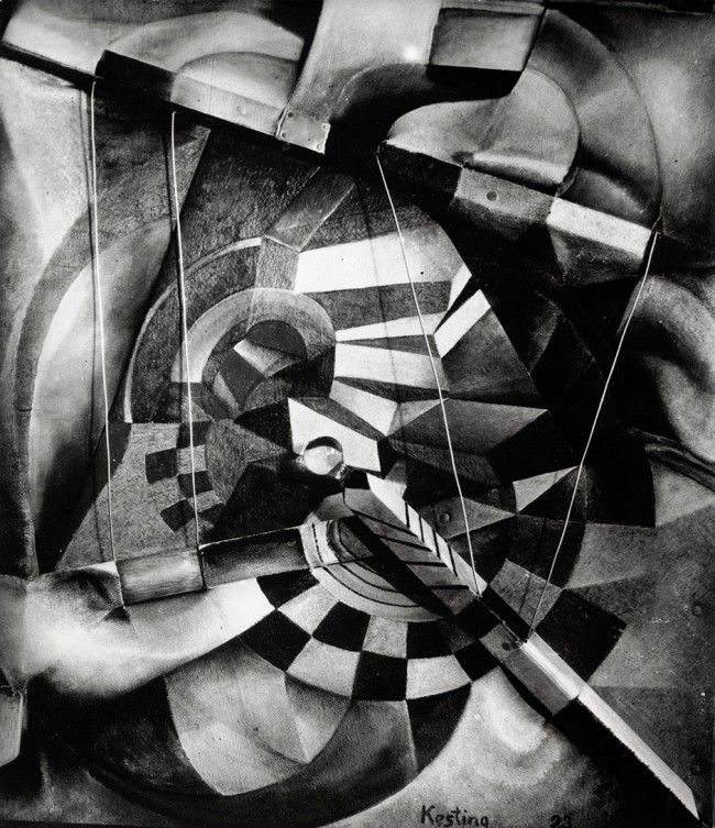 Kesting, Edmund: Bild mit Glaskugel; Bildbauwerk: "Bild mit Glaskugel"; "Bildbauwerk" (montage) by Edmund Kesting. 1923/24/printed late 1940s. 2 ferrotyped gelatin silver prints. 14,8 x 12,8 cm and 13 x 3 cm. Both with artist'