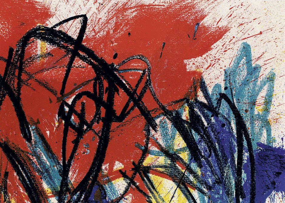Appel, Karel: Geh durch den Spiegel: Appel, Karel. Geh durch den Spiegel. Folge 29. 16 nn. Bl., 1 Bl. Impressum, 1 w. Bl., farb. illustr. Band-Entwurf, 4 (2 doppels., davon 1 als Umschlag) Orig.-Farb-Lithographien von Karel Appel, 5 ganz