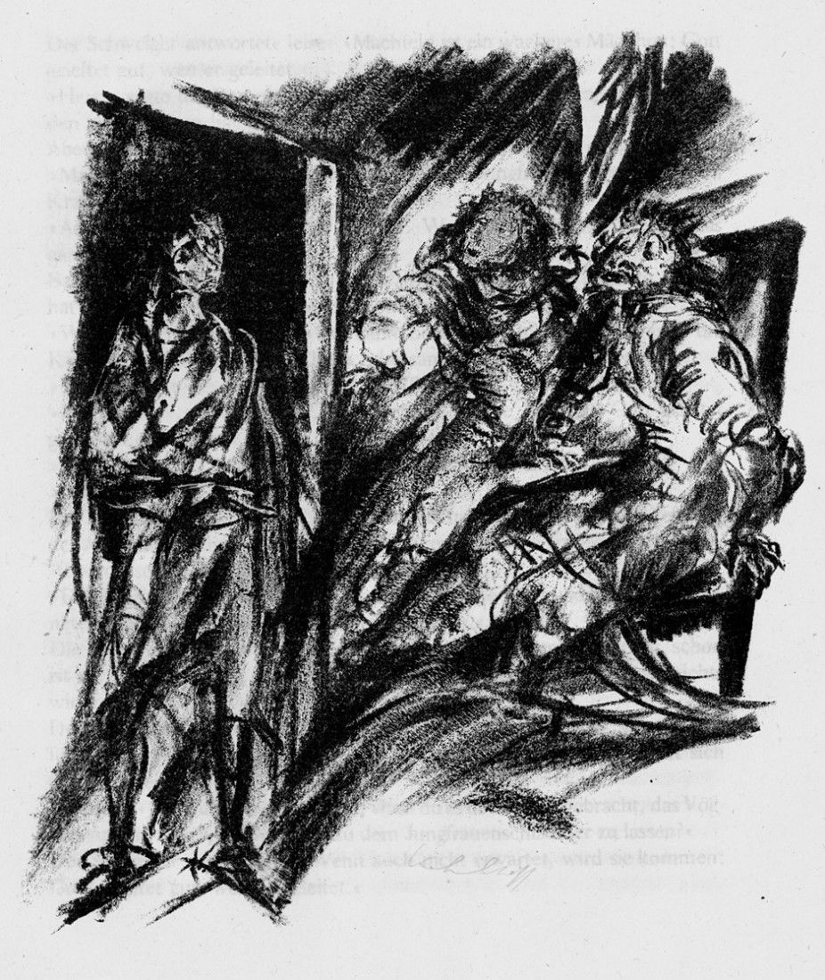 Coster, Charles de: Herr Halewijn: Coster, Charles de. Herr Halewijn. Eine vlämische Märe. 49 Bl. Mit 16 ganzseit. signierten Orig.-Lithographien von Wilhelm Kohlhoff. 30,5 x 23,5 cm. OLeder (geringfügig berieben) mit bl